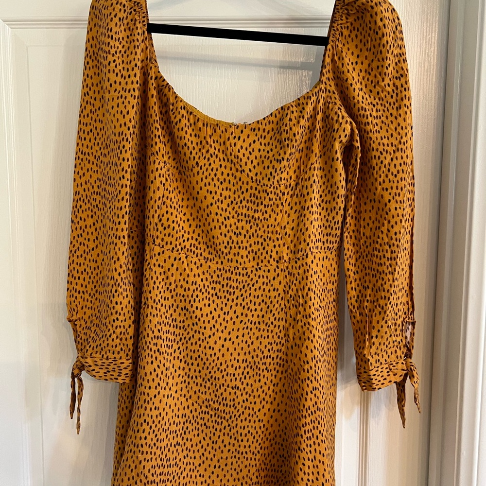 Signature8 Mustard Long Sleeve Dress with Black Dots